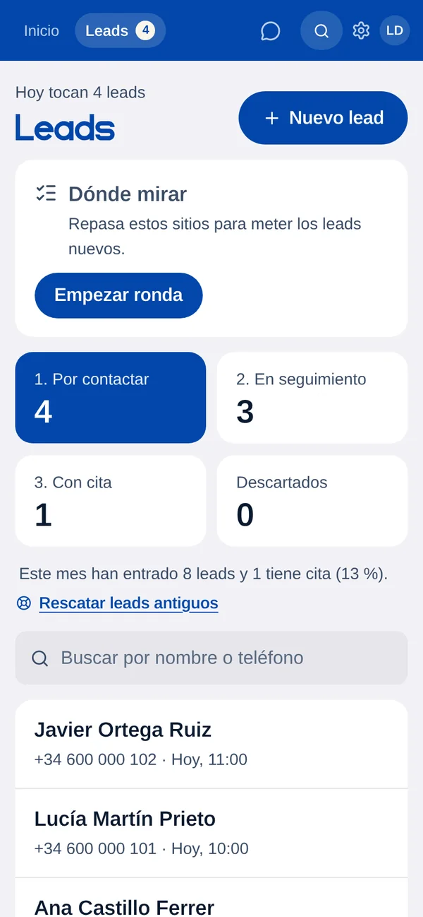 Leads de Arko en el móvil: los cuatro pasos y la lista de personas por contactar